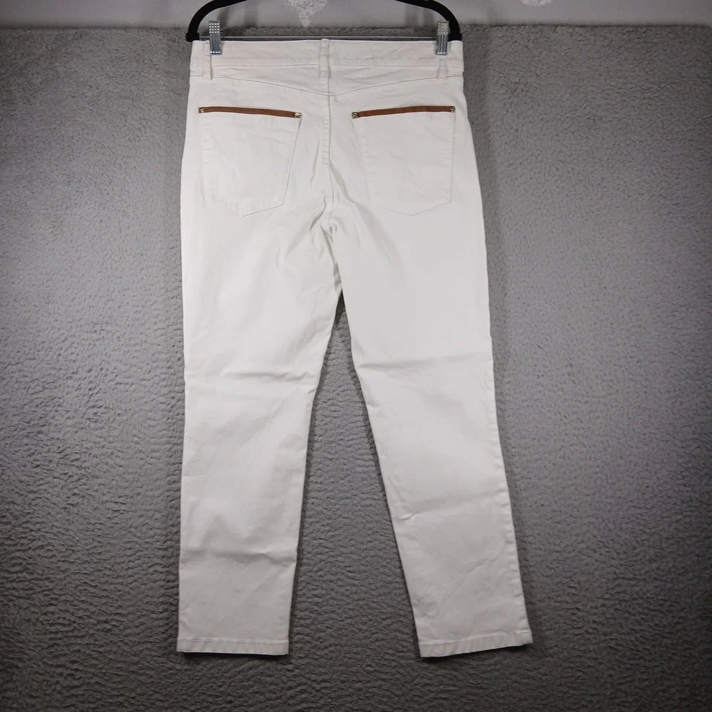WHBM High Rise Slim Crop Pants Off White‎ Tan Pocket Trim Size 14